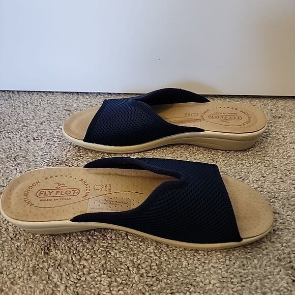 Flyflot Mesh Sandals EU 39 US 8 Navy Slip On Slides Italy Anatomic Anti Shock - Picture 5 of 7